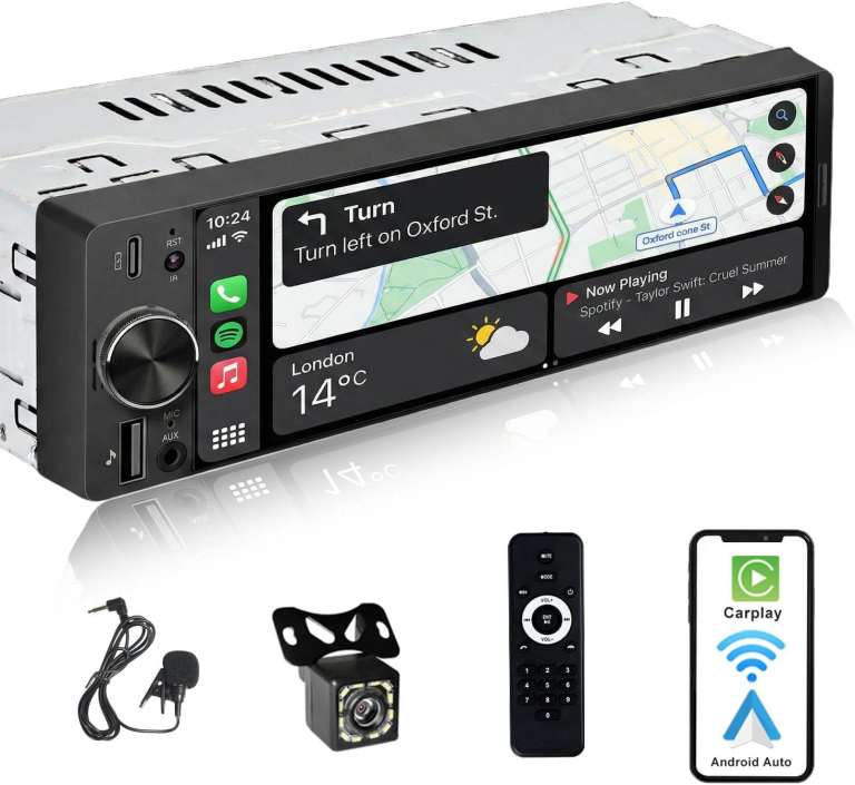 Alondy 6.3" Single DIN Car Stereo Wireless CarPlay Android Auto Backup Camera