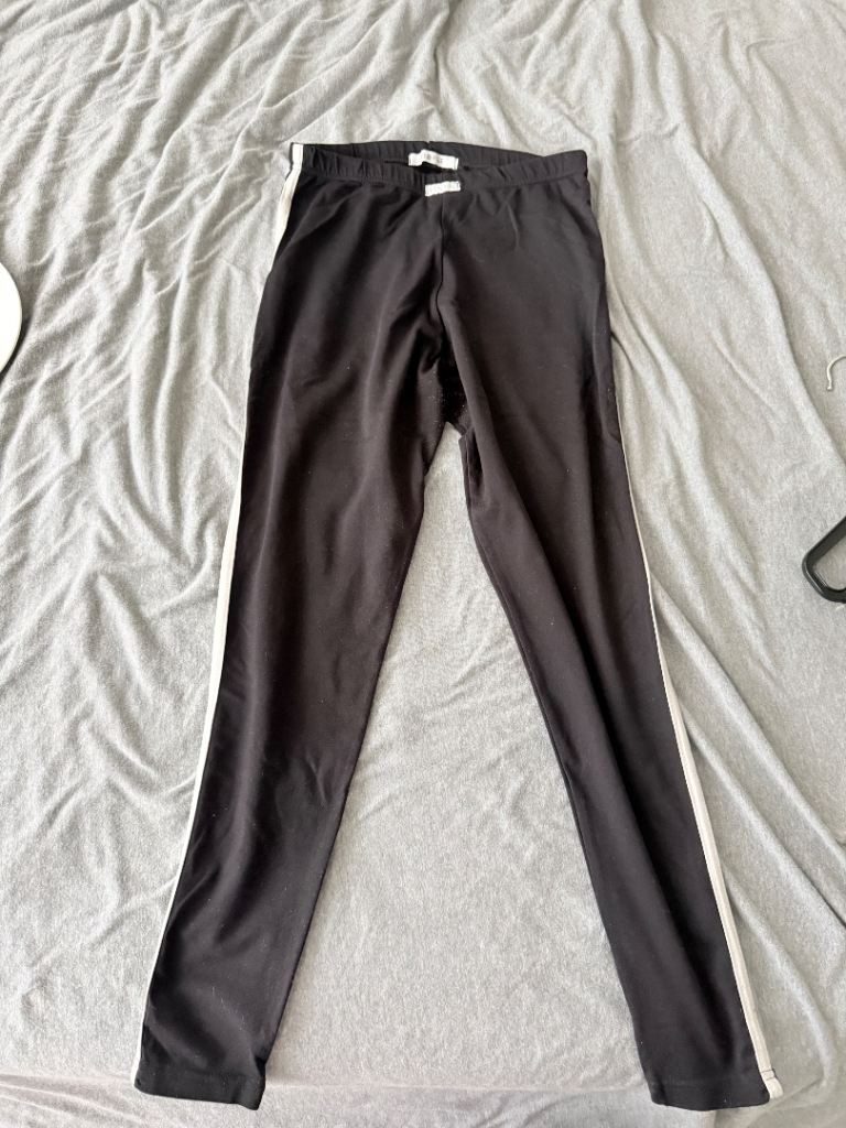 Black Leggings with White Stripe – Good Condition