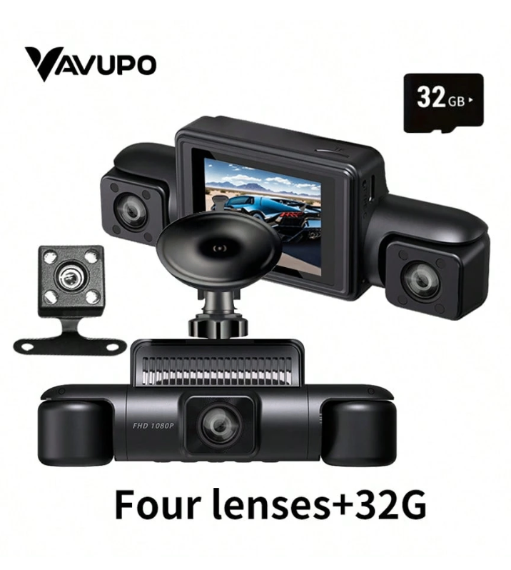 4-Channel 1080P Dash Cam with IPS Screen +32G Card, Wide Angle/Night Vision/Capture Every Journey Mo