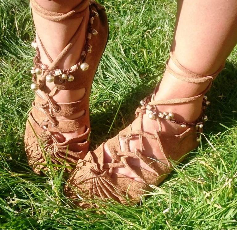 Suede Leather Pixie Sandals: Handmade Boho Festival Shoes