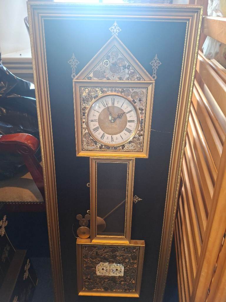 Large Gold Framed Wall Clock with Pendulum – Good Condition