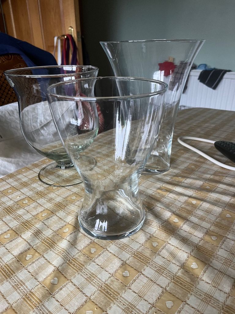 Set of 3 Clear Glass Vases – As Good As New