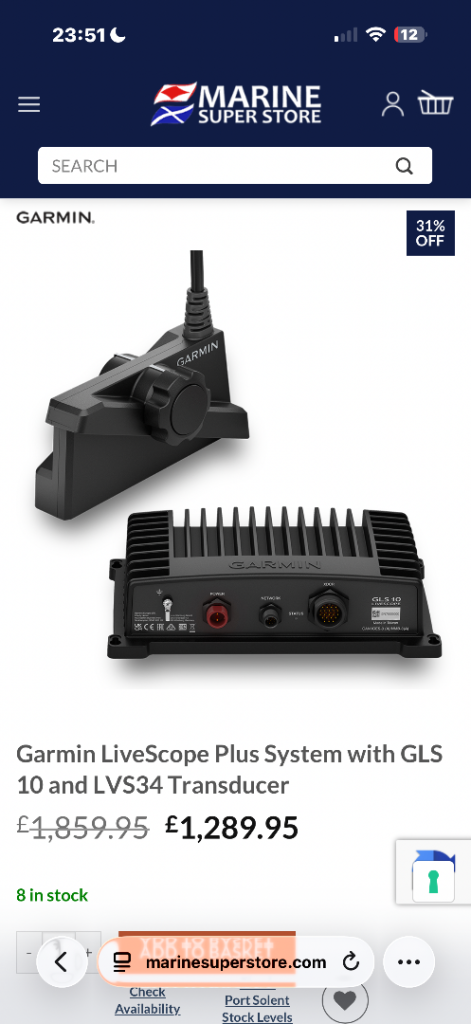 Garmin LiveScope Plus System GLS 10 LVS34 Transducer