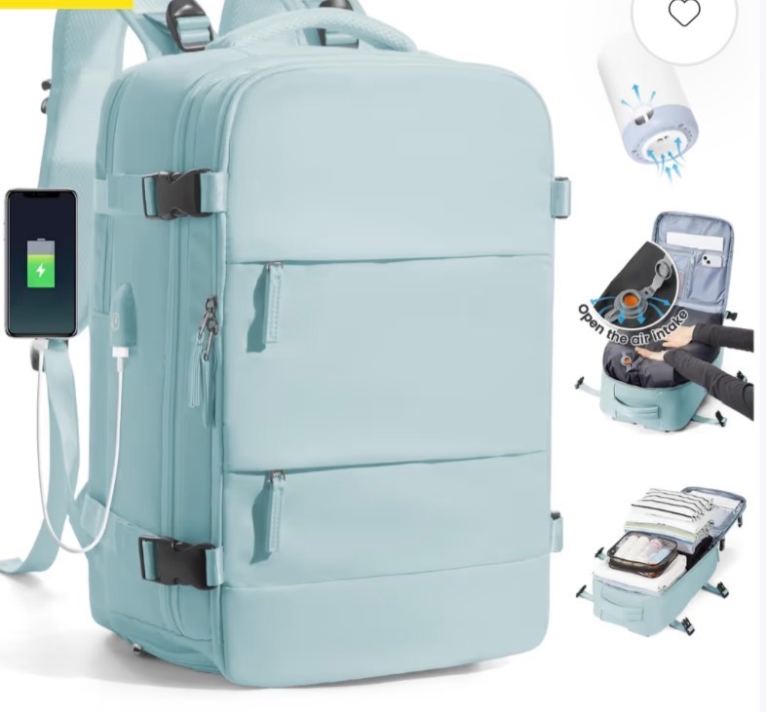 Vacuum Travel Backpack with Pump Airbag System Cabin-Size Carry-On – Black