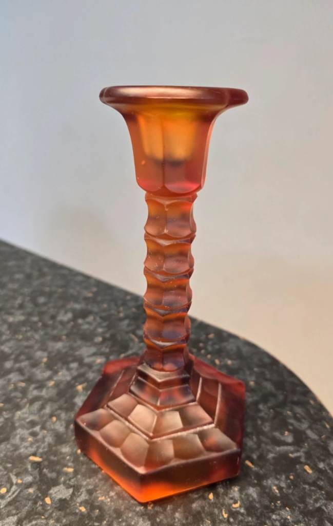 Vintage pressed Glass orange Candlestick 