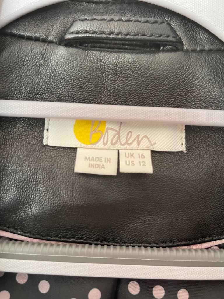 image for Boden Morleigh Leather Biker Jacket Black; size 16; RRP £298