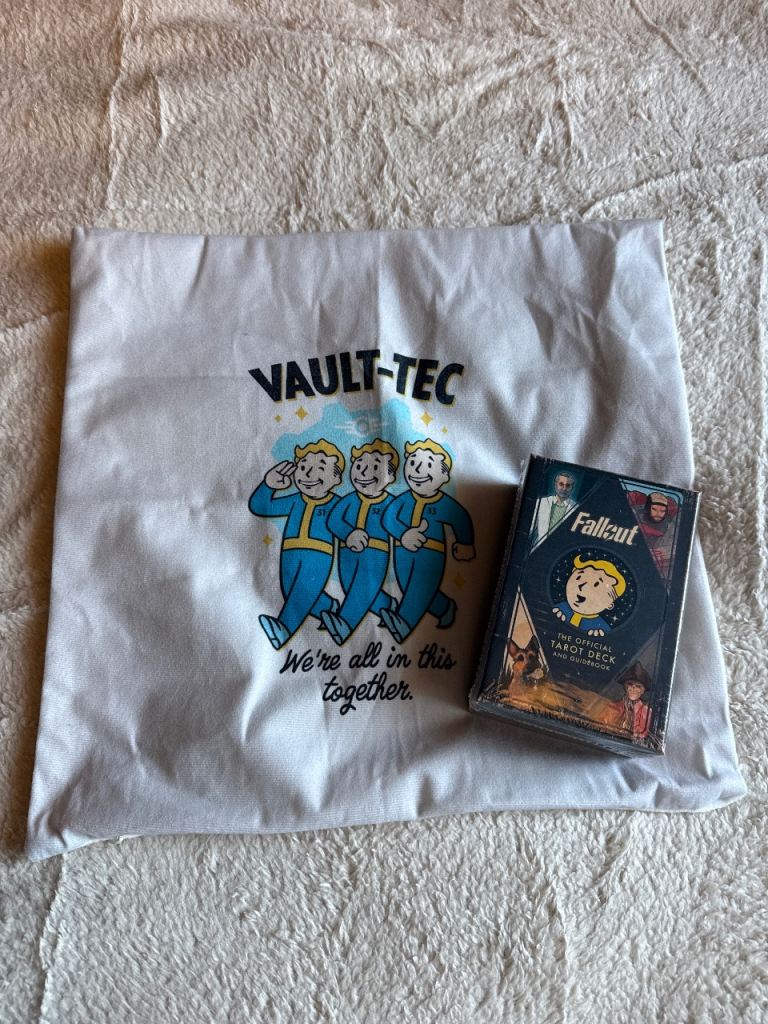 Sealed Fallout tarot cards and cushion cover 