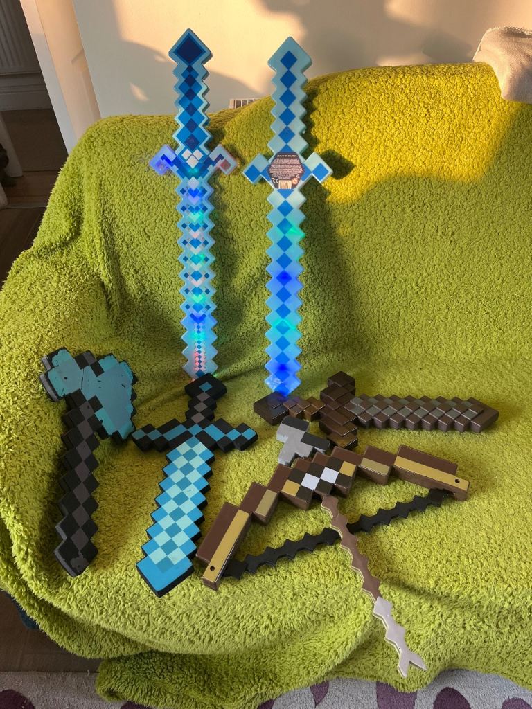 Minecraft Light Up Sword and Tool Set – Good Condition
