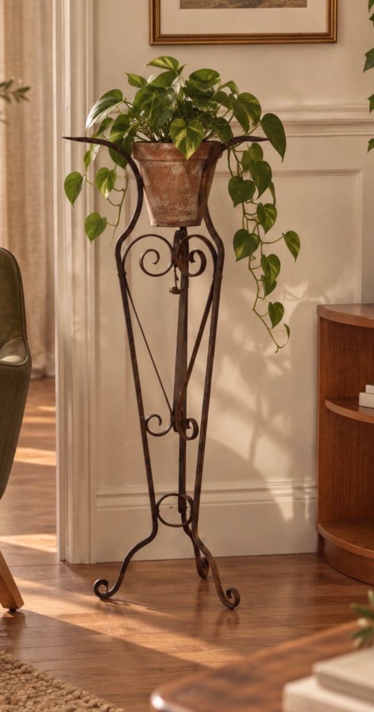 Tall Vintage Wrought Iron Plant Stand