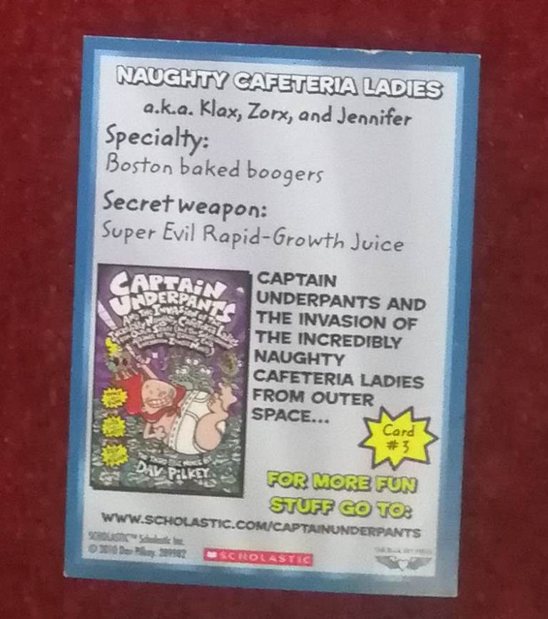 9 x Captain Underpants Collectible Cards Numbered 3 to 11 Scholastic 2010