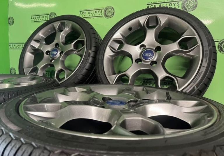 REFURBISHED GENUINE FORD FIESTA SNOWFLAKE 17” 4x108 ALLOY WHEELS + GOOD TYRES