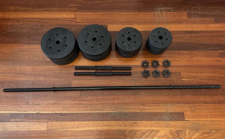 Set of weights 50kg barbell and dumbell bars
