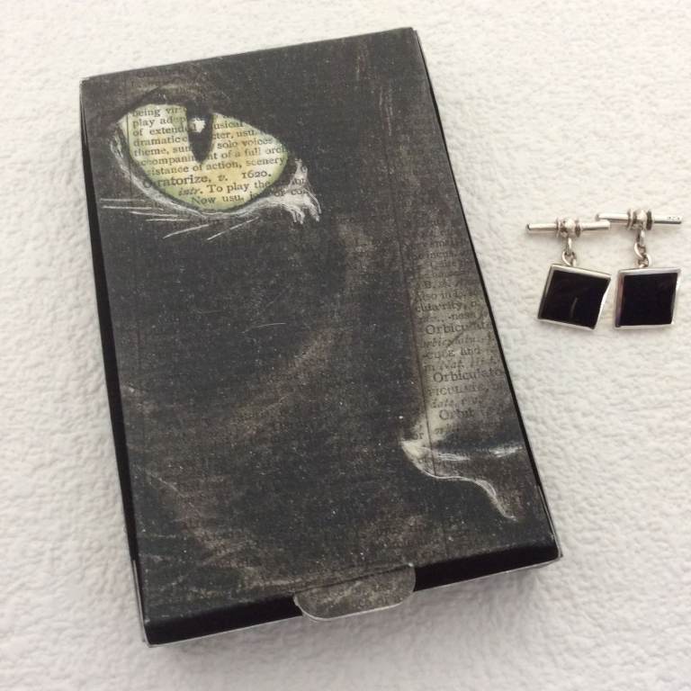 Classic 925 silver onyx square cufflinks - chain link - 13mm/0.5'' - gift box