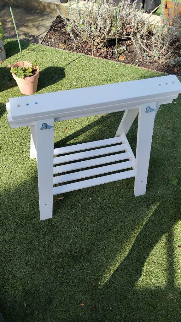 Mittback TRESTLE TABLE Adjustable Height Wooden Stand Leg + Shelf White