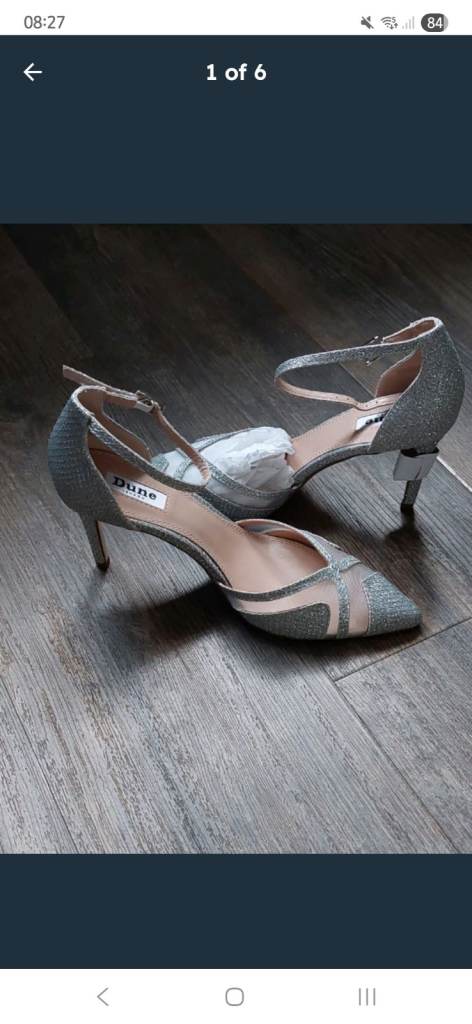 Dune Silver heels and matching clutch bag