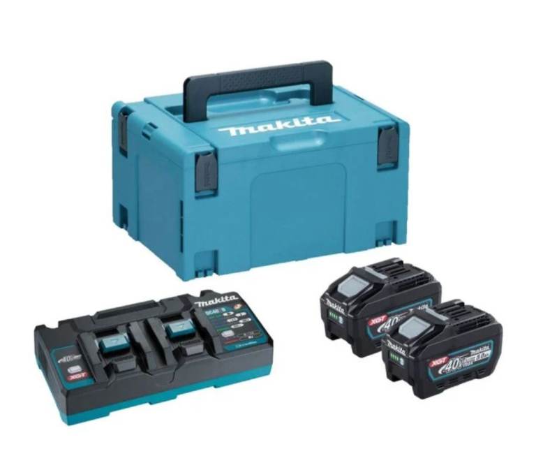 Makita XGT 40Vmax Twin Charger with 2x 5.0Ah Batteries and MAKPAC Case
