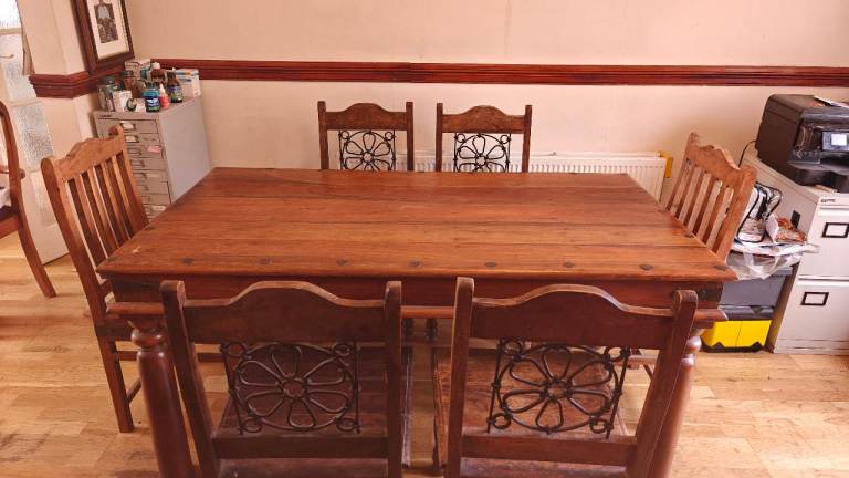 Rustic Solid Wood Dining Table & 6 Chairs