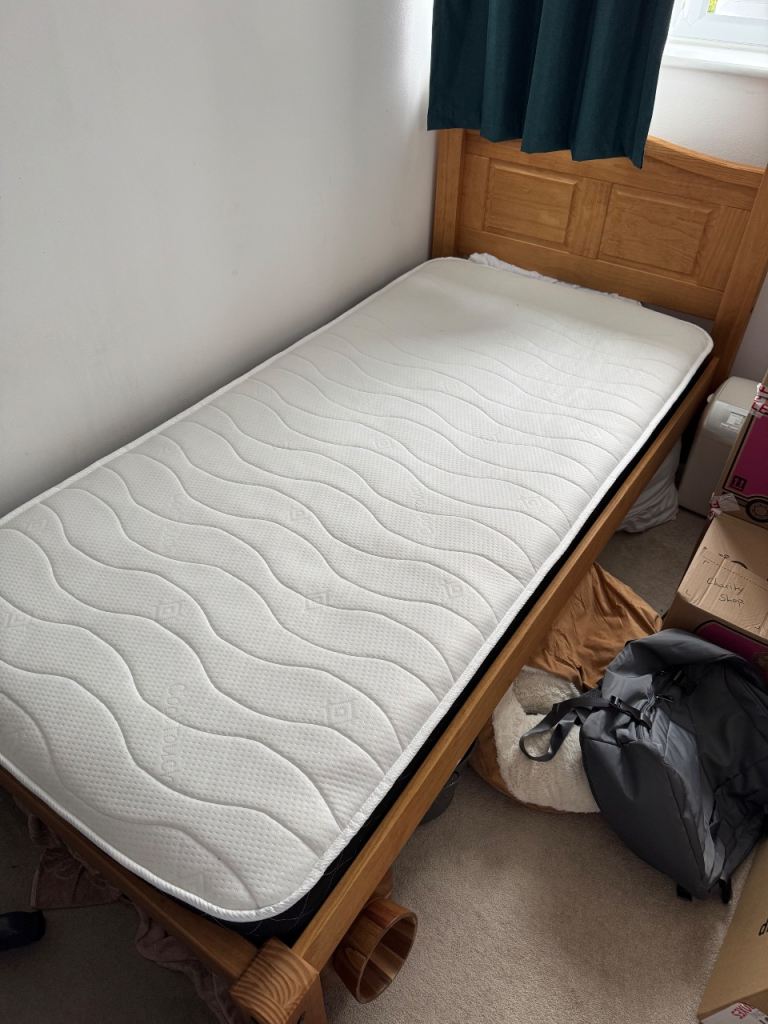 Wooden Single Bed Frame with Mattress – Good Condition