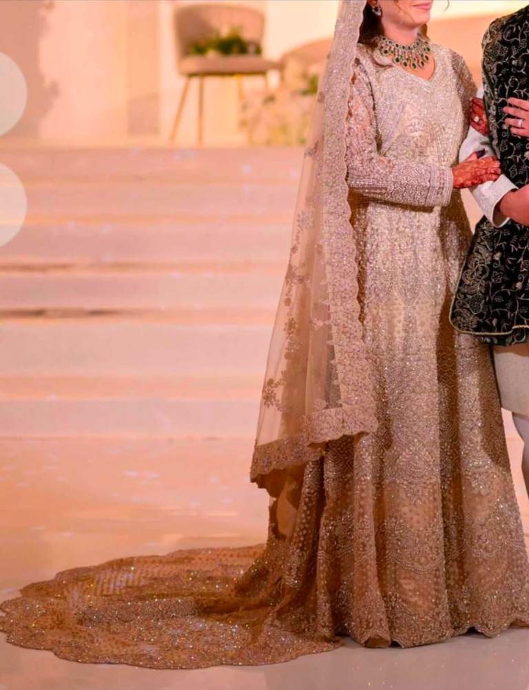 Stunning Gold/Cream Wedding Dress with Intricate Embroidery