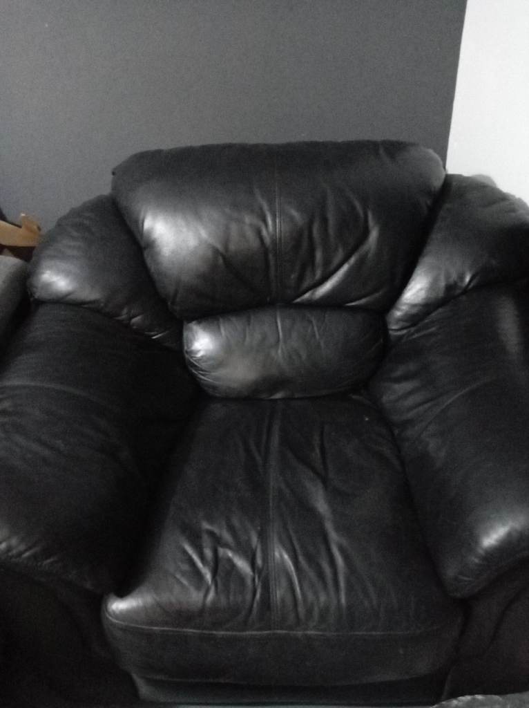 Black leather single sofa