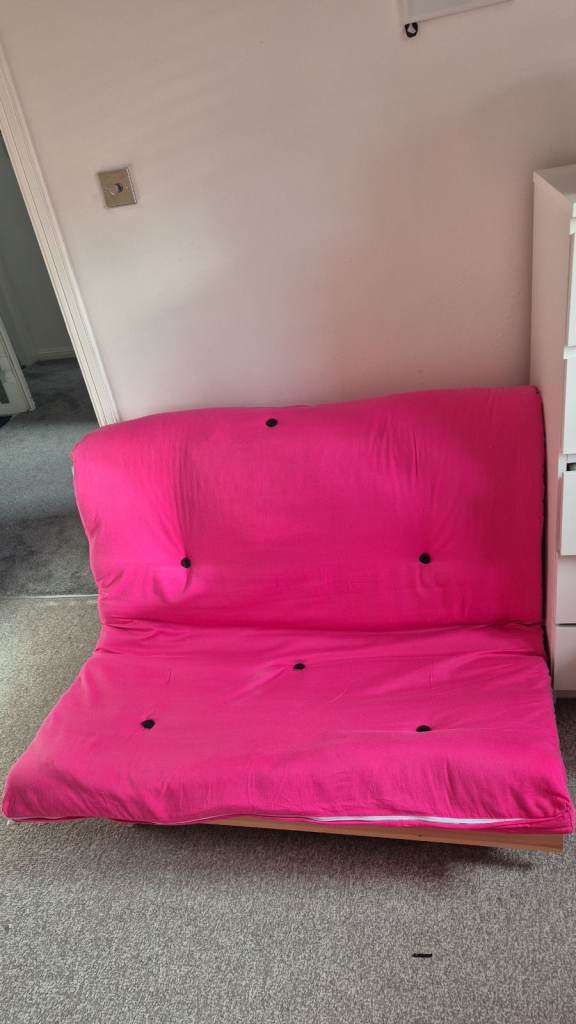 Pink Futon Sofa Bed with Wooden Frame