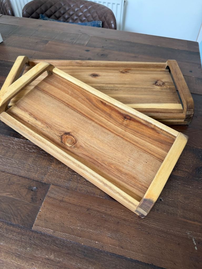 Zara Home New Set of 2 Wooden Serving Trays with Handles