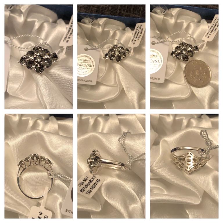 Swarovski cluster ring Size M silver 925 platinum overlay New 