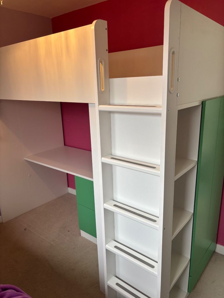 Kids high ikea sleeper with desk wardrobe drawers and storage 