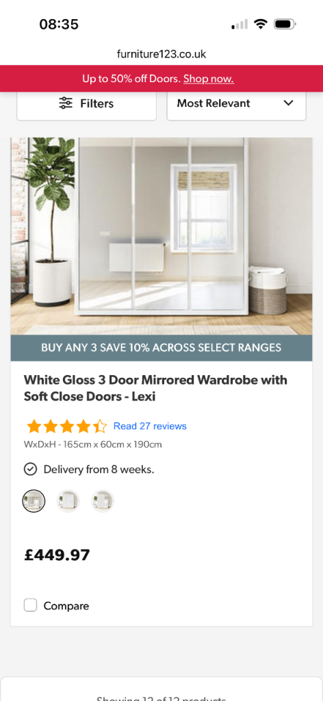 3 door wardrobe and double chest of drawers 