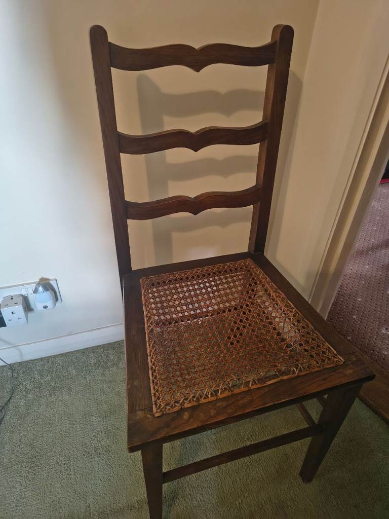 Wooden Dining Chair with Woven Seat – Fair Condition