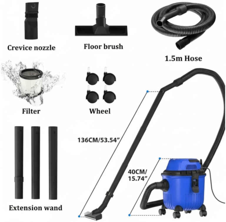 3-in-1 Wet and Dry Vacuum Cleaner - 15L - Blowing Function - Portable and Easy to Store - Brand New