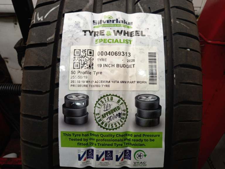 255 50 19 W107 Acceiera 10ta 6mm Part Worn Pressure Tested Tyre