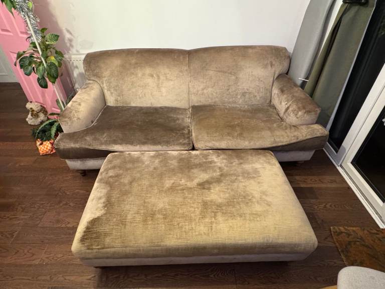 image for Large Brown Sofa and Footstool - Free