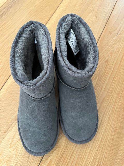 M&S Grey Suede Faux Fur Lined Boots - Size 3, Worn Once