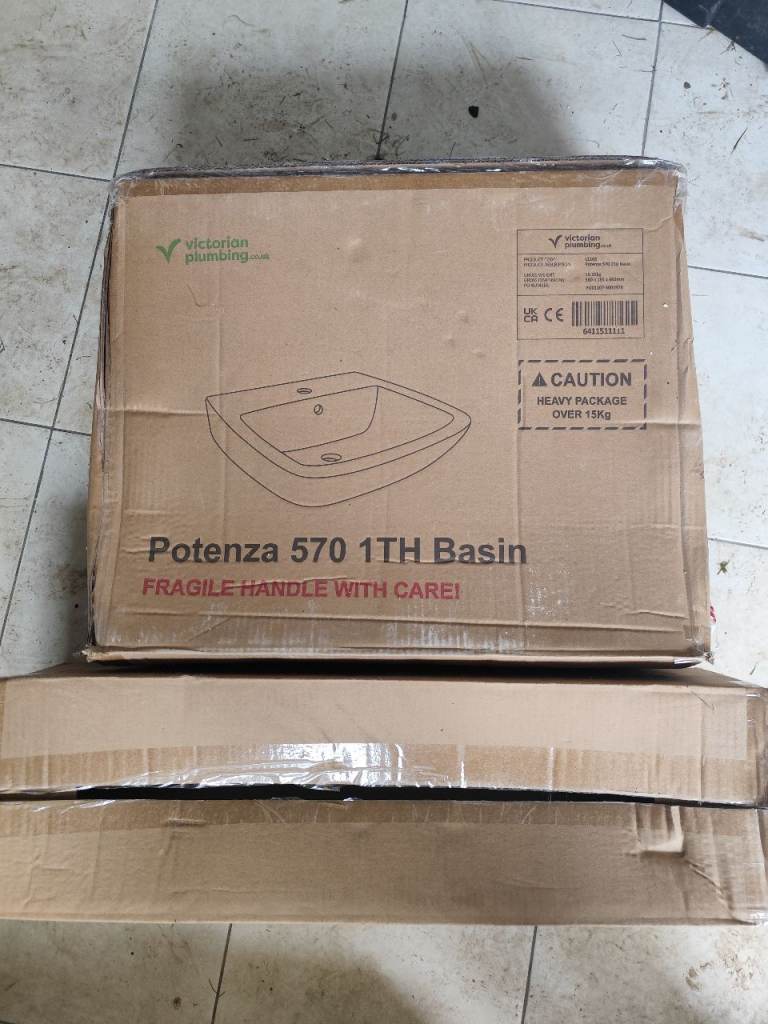 Brand new unopened Victorian plumbing basin and pole