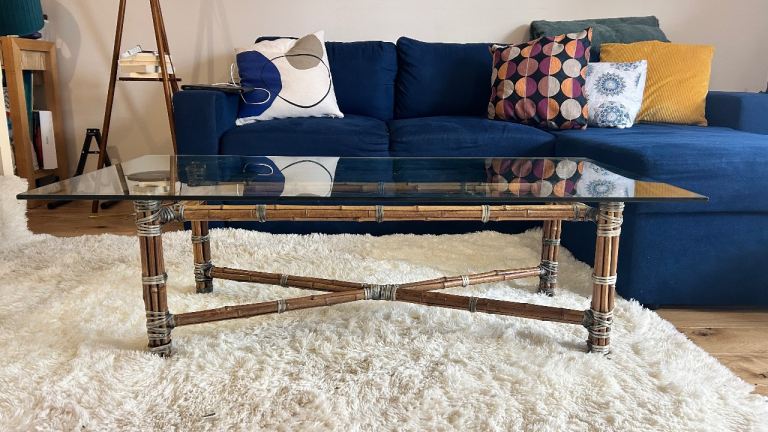 Vintage bamboo and smoked glass coffee table