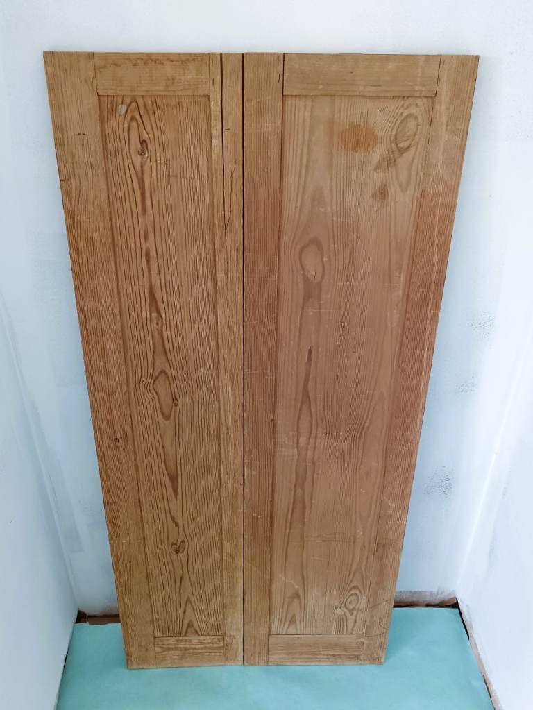 Antique Original Solid Pine Hinged Folding Cupboard Doors Height 50 x Width 24 Inches  