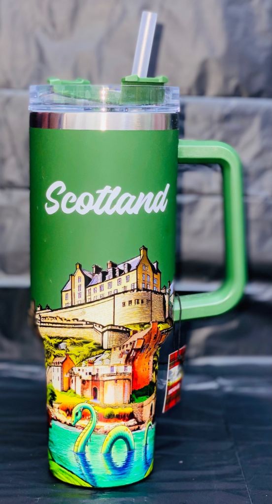 New 'Scotland' Travel Mug with Straw – Insulated Green