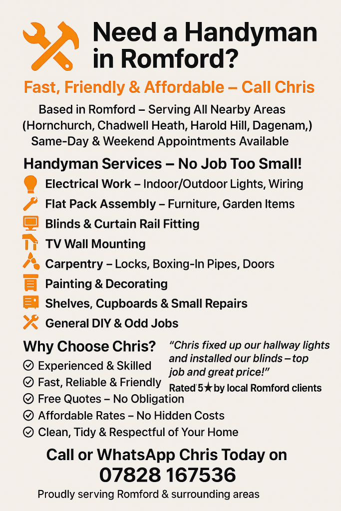 Handyman Romford – Lights, TV Mounting, Painting, Furniture - Call Chris Today!