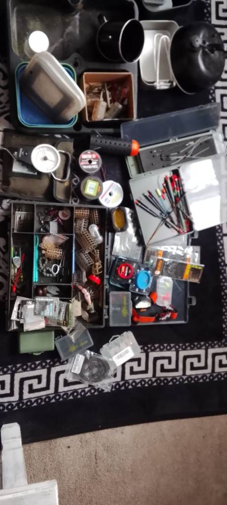 Big Fishing Tackle Box + Loads of Gear! Black, Good Condition