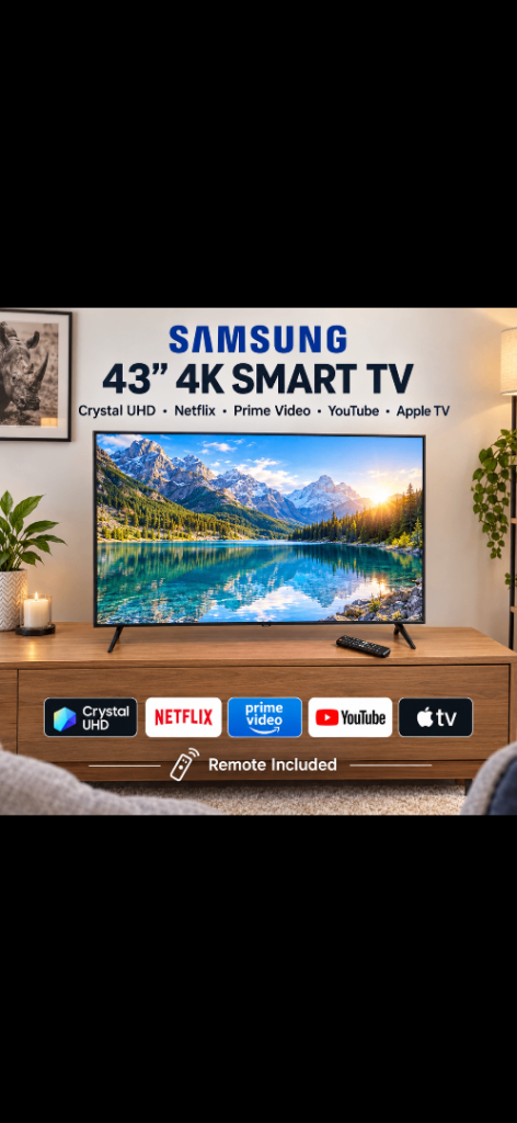 Samsung 43" 4K Smart TV Crystal UHD with Remote