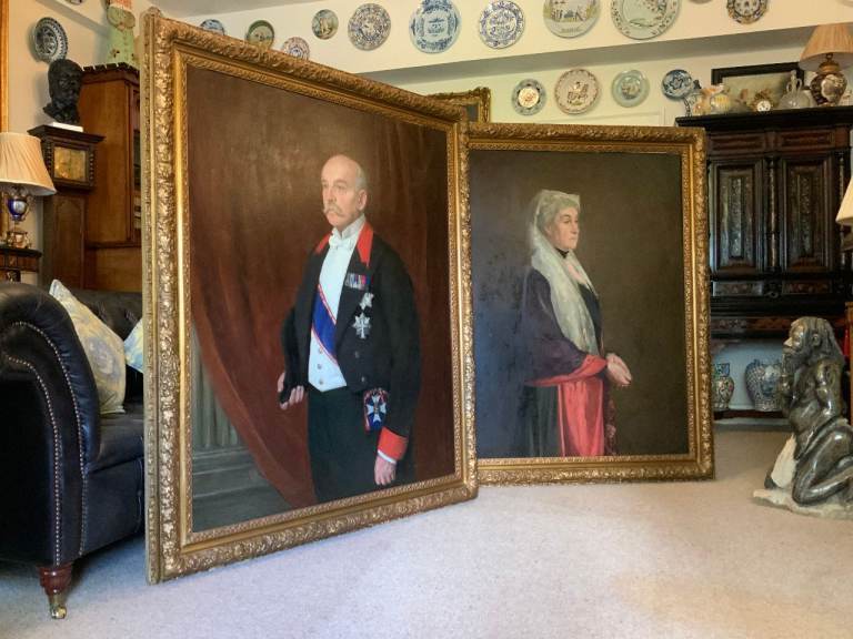 HUGE Magnificent Pair Portrait Oil Paintings 19th-Century Historical Militia
