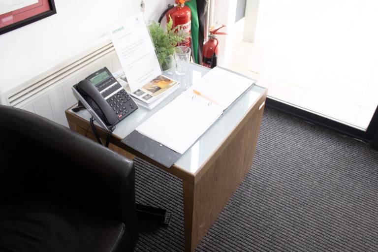 SOLD - Wooden Reception Table with Glass Top