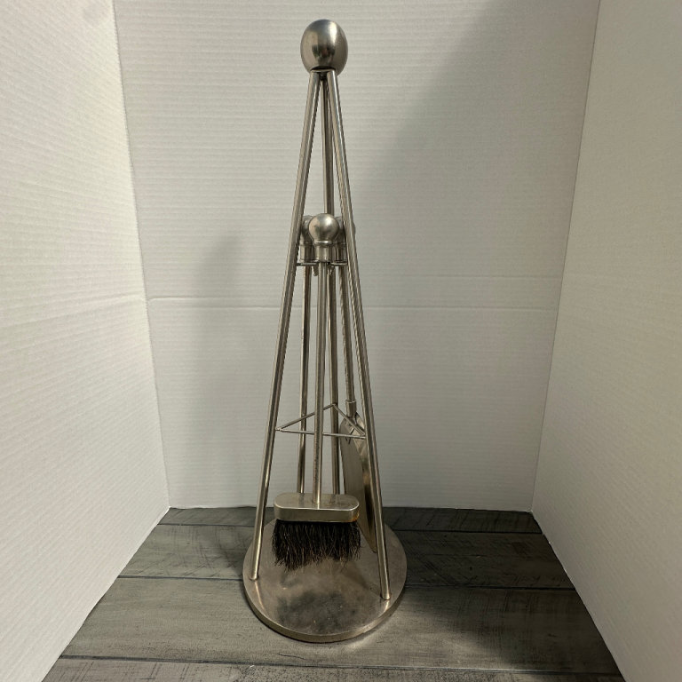 Contemporary Modern Steel Fire Tool Companion Set Brushed Finish with Stand