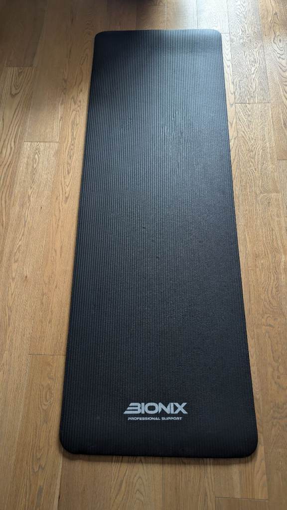 BIONIX Yoga Mat; DOMYOS dumbbell (1kg weights/clips); Textured Balancing Disc & Drink Bottles