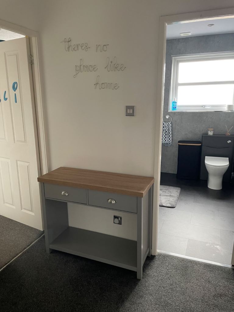 Grey Console Table with Drawers and Shelf – As Good As New