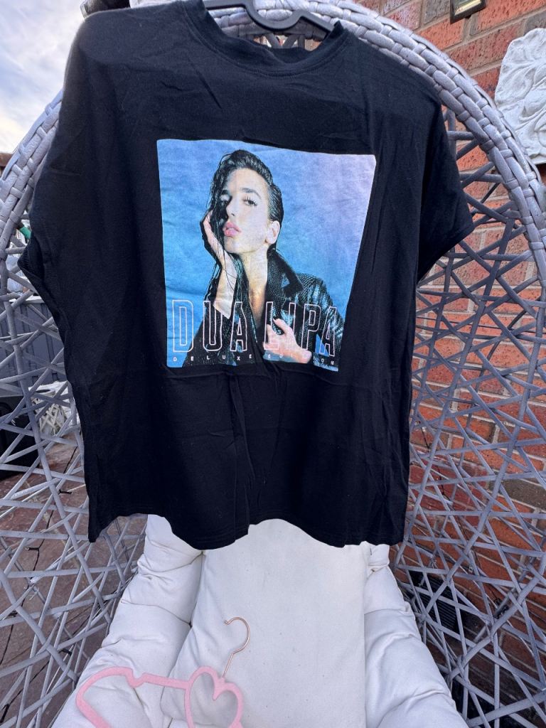 Bershka Dua Lipa Black T-Shirt - Size M, Good Condition