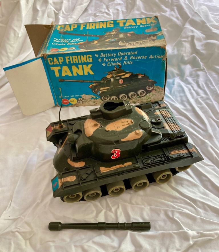 Marx Toys Vintage Cap Firing Tank Toy – Battery Operated