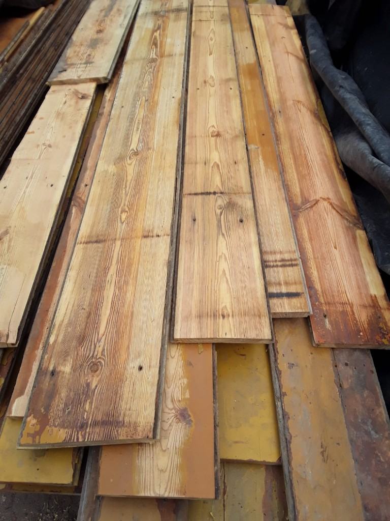 Reclaimed pine floorboards. Width up to 10 inch. 30 mm thick. Length up to 14 foot.