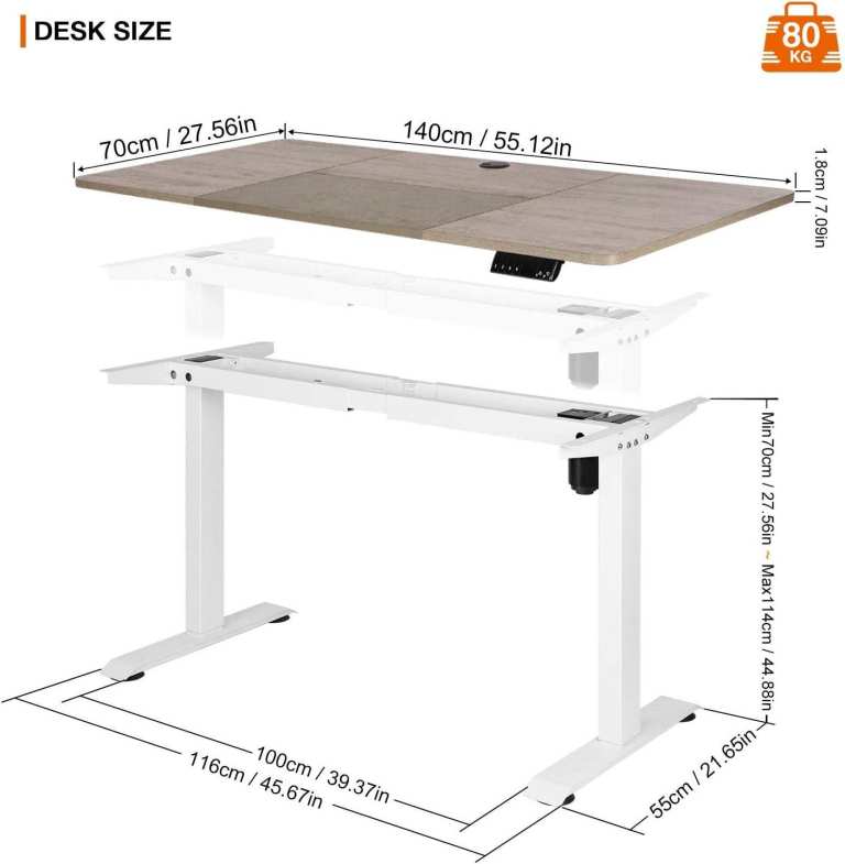 Height Adjustable Standing Desk, Desk 140x70 cm Gaming Desk Home Office Stand up Desk (Gray)